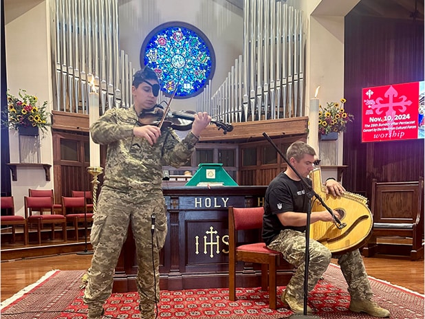 St. James in the News (Olha Rukavishnikova and Taras Stoliar of the Cultural Forces perform at St. James on Nov. 10, 2024)