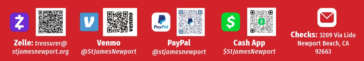 How to Support St. James the Great (QR Codes for Zelle, Venmo, PayPal, and CashApp)