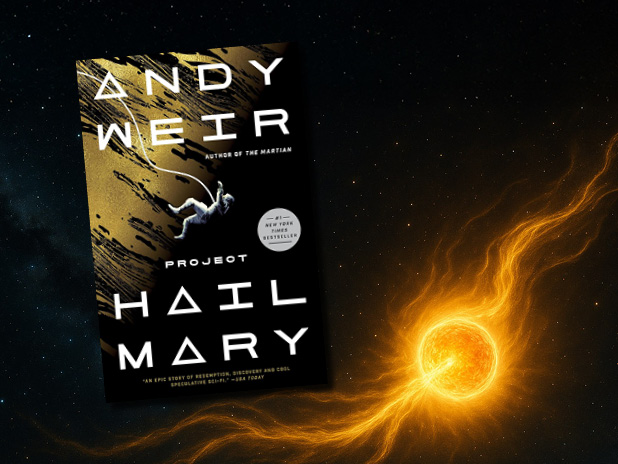 Project Hail Mary—summer 2025 book discussion (includes book cover and picture of a star with tails)