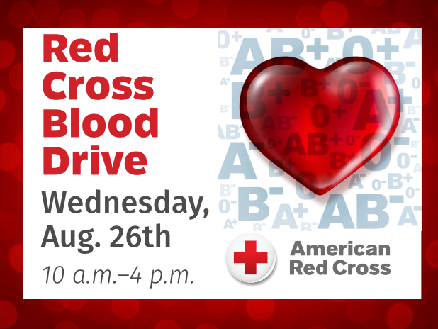 Red Cross Blood Drive, Wednesday, Aug. 26, 2026, 10 a.m.–4 p.m. in the Great Hall at St. James the Great